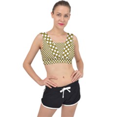 Gold Polka Dots Patterm, Retro Style Dotted Pattern, Classic White Circles V-back Sports Bra by Casemiro