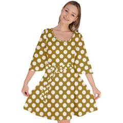 Gold Polka Dots Patterm, Retro Style Dotted Pattern, Classic White Circles Velour Kimono Dress by Casemiro