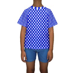 Dark Blue And White Polka Dots Pattern, Retro Pin-up Style Theme, Classic Dotted Theme Kids  Short Sleeve Swimwear by Casemiro