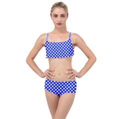 Dark Blue And White Polka Dots Pattern, Retro Pin-up Style Theme, Classic Dotted Theme Layered Top Bikini Set by Casemiro