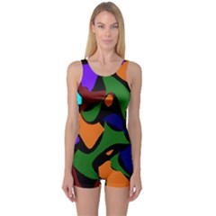 Trippy Paint Splash, Asymmetric Dotted Camo In Saturated Colors One Piece Boyleg Swimsuit by Casemiro