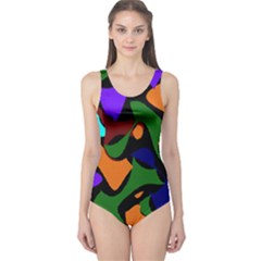 Trippy Paint Splash, Asymmetric Dotted Camo In Saturated Colors One Piece Swimsuit by Casemiro