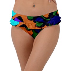 Trippy Paint Splash, Asymmetric Dotted Camo In Saturated Colors Frill Bikini Bottom by Casemiro