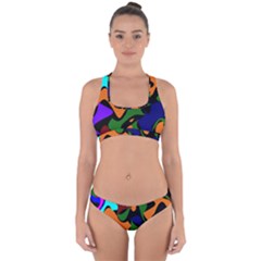 Trippy Paint Splash, Asymmetric Dotted Camo In Saturated Colors Cross Back Hipster Bikini Set by Casemiro