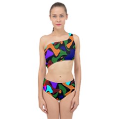 Trippy Paint Splash, Asymmetric Dotted Camo In Saturated Colors Spliced Up Two Piece Swimsuit by Casemiro