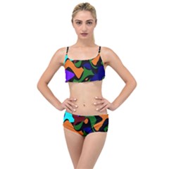 Trippy Paint Splash, Asymmetric Dotted Camo In Saturated Colors Layered Top Bikini Set by Casemiro