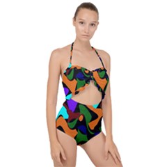 Trippy Paint Splash, Asymmetric Dotted Camo In Saturated Colors Scallop Top Cut Out Swimsuit by Casemiro