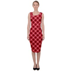 Three Color Tartan, Red Grey, Black Buffalo Plaid Theme Sleeveless Pencil Dress by Casemiro