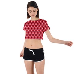 Three Color Tartan, Red Grey, Black Buffalo Plaid Theme Tie Back Short Sleeve Crop Tee