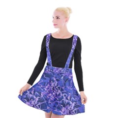 Vibrant Blue Flowers Pattern Motif Suspender Skater Skirt