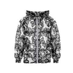 Stylized Botanical Motif Black And White Print Kids  Zipper Hoodie by dflcprintsclothing