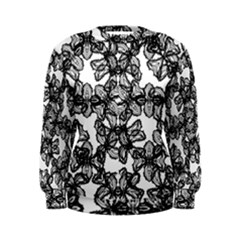 Stylized Botanical Motif Black And White Print Women s Sweatshirt by dflcprintsclothing