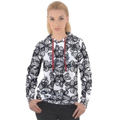 Stylized Botanical Motif Black And White Print Women s Overhead Hoodie by dflcprintsclothing