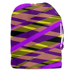 Abstract Geometric Blocks, Yellow, Orange, Purple Triangles, Modern Design Drawstring Pouch (3xl) by Casemiro