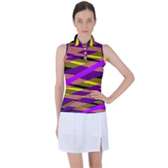 Abstract Geometric Blocks, Yellow, Orange, Purple Triangles, Modern Design Women s Sleeveless Polo Tee by Casemiro