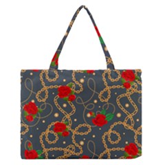 Golden Chain Pattern Rose Flower 2 Zipper Medium Tote Bag by designsbymallika