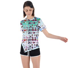 Kawaii Collage Green Ombre Asymmetrical Short Sleeve Sports Tee