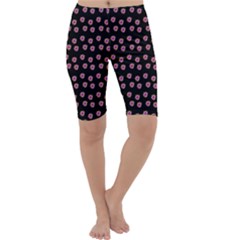 Peach Purple Daisy Flower Black Cropped Leggings  by snowwhitegirl