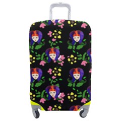 60s Girl Floral Daisy Black Luggage Cover (medium)