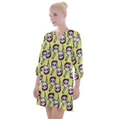 Doctor Pattern Open Neck Shift Dress