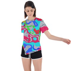 Colorful Distorted Shapes On A Grey Background                                                      Asymmetrical Short Sleeve Sports Tee