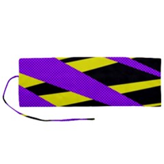 Abstract Triangles, Three Color Dotted Pattern, Purple, Yellow, Black In Saturated Colors Roll Up Canvas Pencil Holder (m) by Casemiro