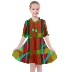 Rainbow Colors Palette Mix, Abstract Triangles, Asymmetric Pattern Kids  All Frills Chiffon Dress by Casemiro