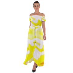 Golden Yellow Rose Off Shoulder Open Front Chiffon Dress by Janetaudreywilson