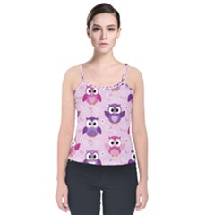 Seamless Cute Colourfull Owl Kids Pattern Velvet Spaghetti Strap Top