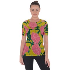 Pink Flower Seamless Pattern Shoulder Cut Out Short Sleeve Top by Amaryn4rt