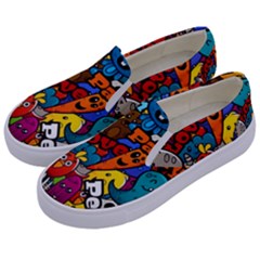 Graffiti Characters Seamless Pattern Kids  Canvas Slip Ons by Amaryn4rt