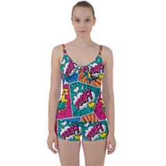 Comic Colorful Seamless Pattern Tie Front Two Piece Tankini