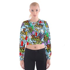 Graffiti Characters Seamless Pattern Cropped Sweatshirt by Amaryn4rt