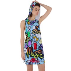 Graffiti Characters Seamless Pattern Racer Back Hoodie Dress by Amaryn4rt