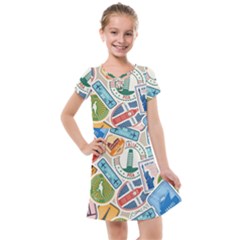 Travel Pattern Immigration Stamps Stickers With Historical Cultural Objects Travelling Visa Immigrant Kids  Cross Web Dress by Amaryn4rt