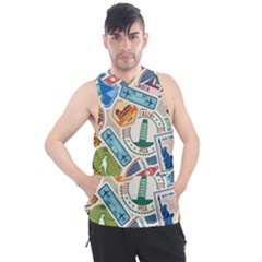 Travel Pattern Immigration Stamps Stickers With Historical Cultural Objects Travelling Visa Immigrant Men s Sleeveless Hoodie by Amaryn4rt