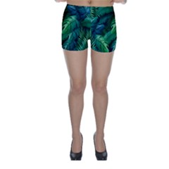 Tropical Green Leaves Background Skinny Shorts by Amaryn4rt