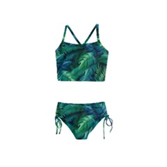 Tropical Green Leaves Background Girls  Tankini Swimsuit by Amaryn4rt