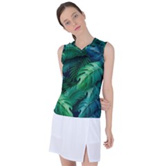 Tropical Green Leaves Background Women s Sleeveless Sports Top by Amaryn4rt