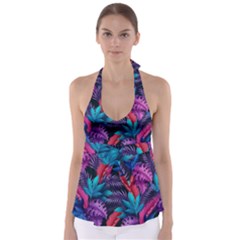 Background With Violet Blue Tropical Leaves Babydoll Tankini Top by Amaryn4rt