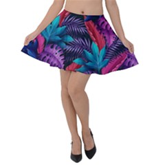 Background With Violet Blue Tropical Leaves Velvet Skater Skirt by Amaryn4rt