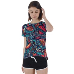 Vintage Tattoos Colorful Seamless Pattern Short Sleeve Foldover Tee