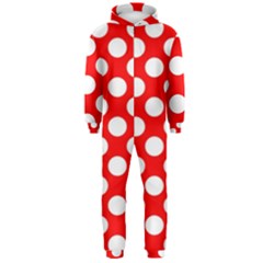 Large White Polka Dots Pattern, Retro Style, Pinup Pattern Hooded Jumpsuit (men)  by Casemiro