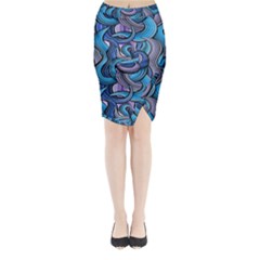 Blue Swirl Pattern Midi Wrap Pencil Skirt by designsbymallika