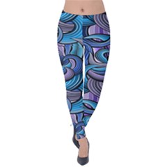 Blue Swirl Pattern Velvet Leggings by designsbymallika