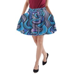 Blue Swirl Pattern A-line Pocket Skirt by designsbymallika