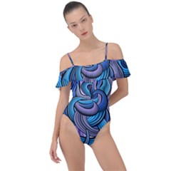 Blue Swirl Pattern Frill Detail One Piece Swimsuit by designsbymallika