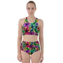 Hibiscus Flowers Pattern, Floral Theme, Rainbow Colors, Colorful Palette Racer Back Bikini Set by Casemiro