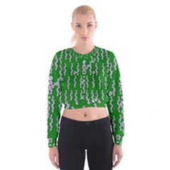 Cherry-blossoms Branch Decorative On A Field Of Fern Cropped Sweatshirt by pepitasart