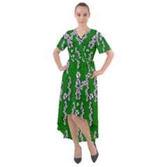 Cherry-blossoms Branch Decorative On A Field Of Fern Front Wrap High Low Dress by pepitasart